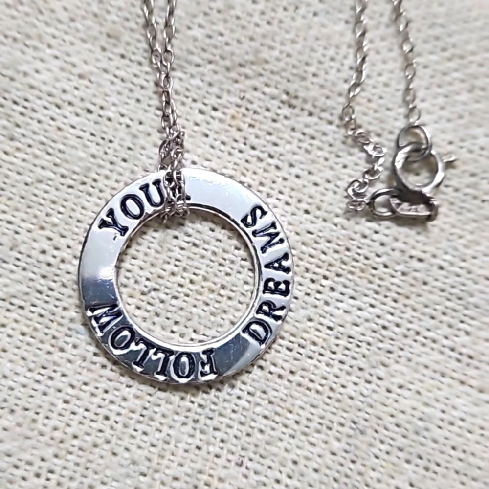 Vintage Follow Your Dreams Sterling Silver 925 Italy Inspirational Necklace